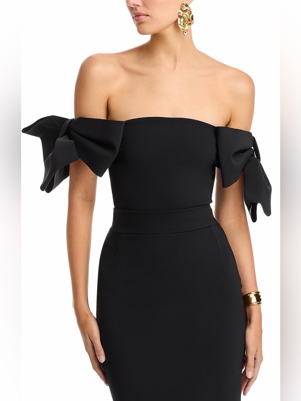 Chiara Boni Black One-Shoulder Top with Tied Sleeve Detail